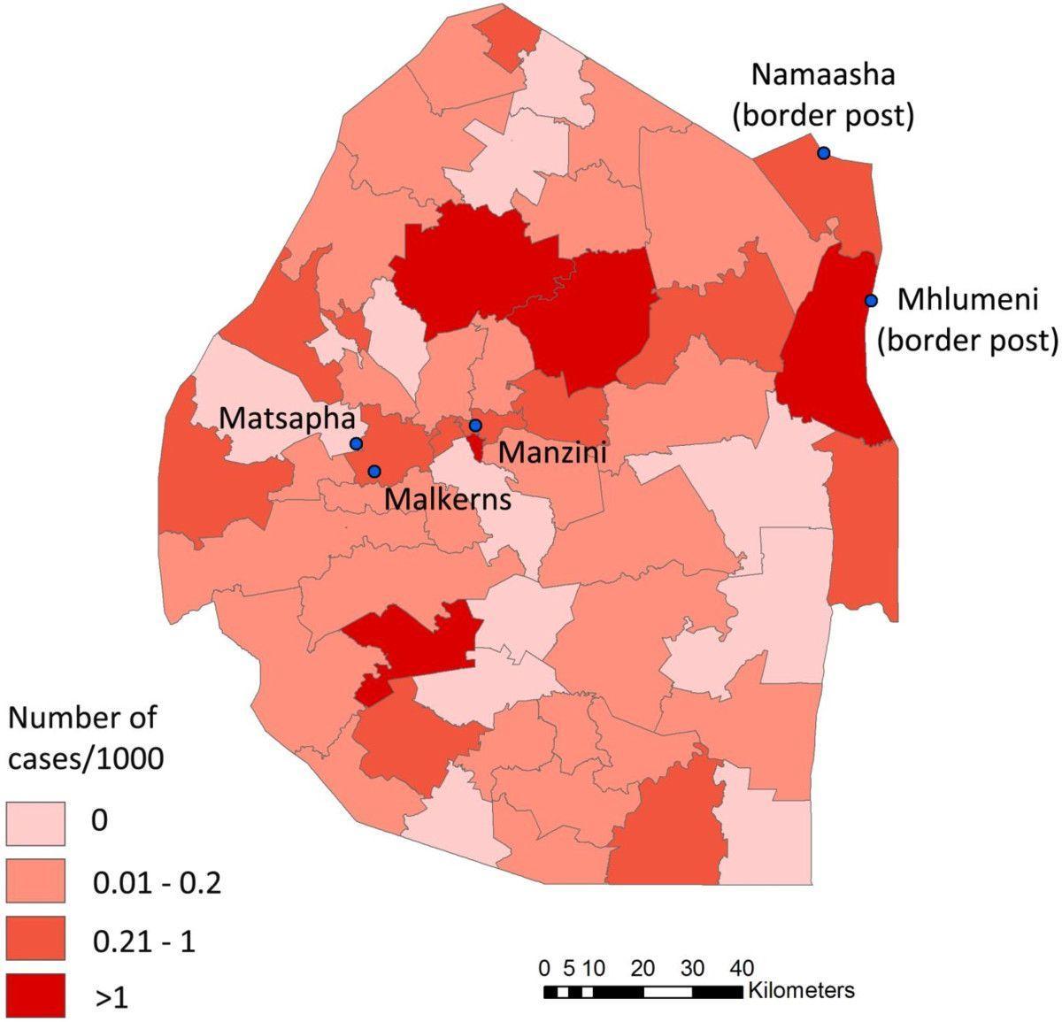 Mapa Svazilendom malariju