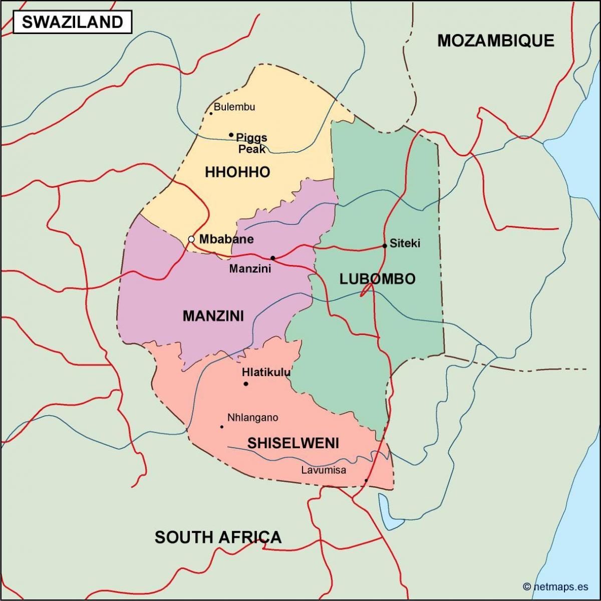 Mapa Svazilendom