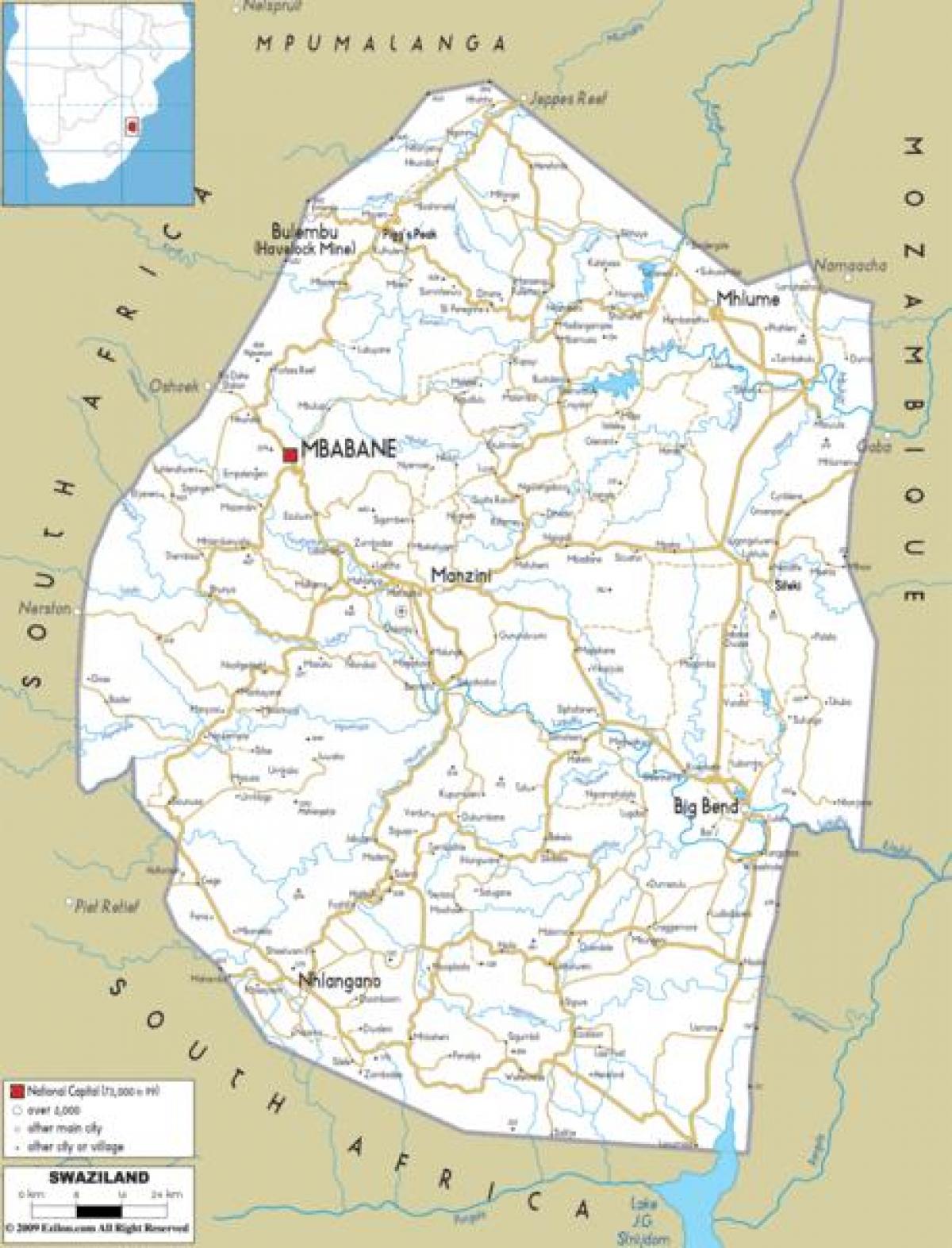 Mapa mbabane Svazilendom